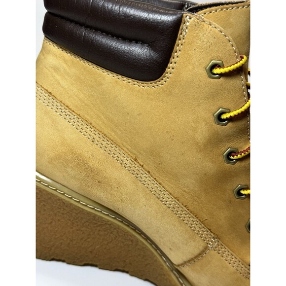 Timberland Women's Amston Wedge High Heel Wheat Suede Leather Boots SIZE 9 - Picture 9 of 16